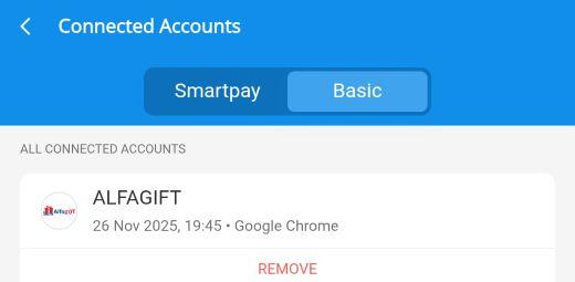Halaman Connected Accounts DANA dengan tombol Remove
