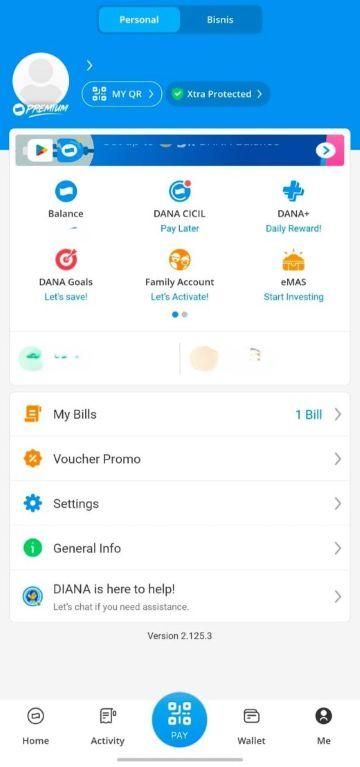 Tab Me di navigasi bawah aplikasi DANA